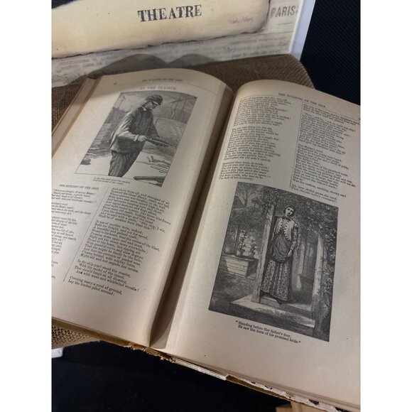 Antique 1885 Longfellow Illustrated Poetical Works Hardcover Book with Souvenir - Picture 10 of 16